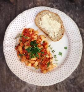 leftover baked butter beans for breakfast