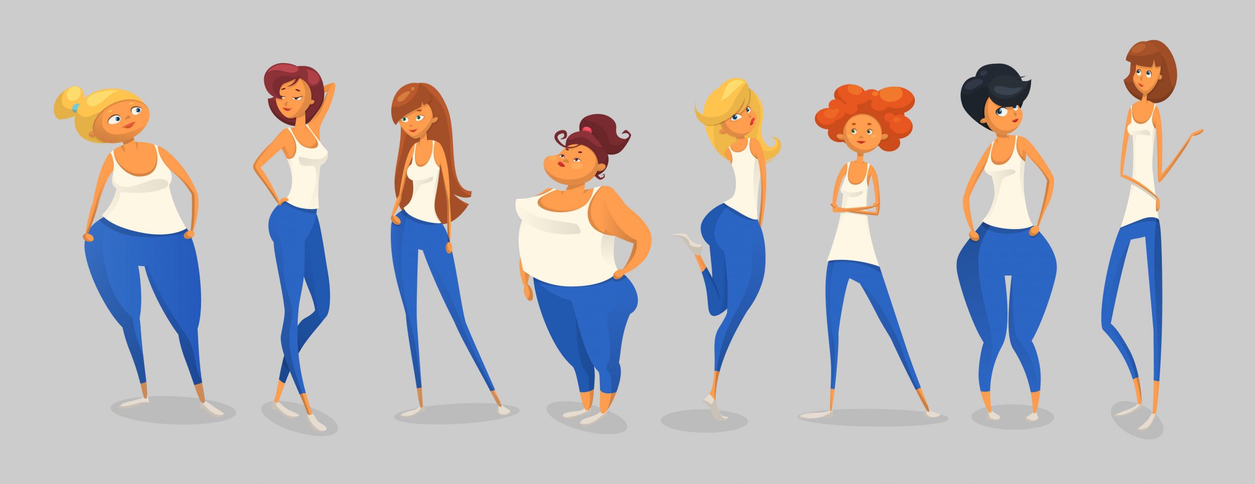 Heavy picture. Waist cartoon. Different body Shapes pictures.